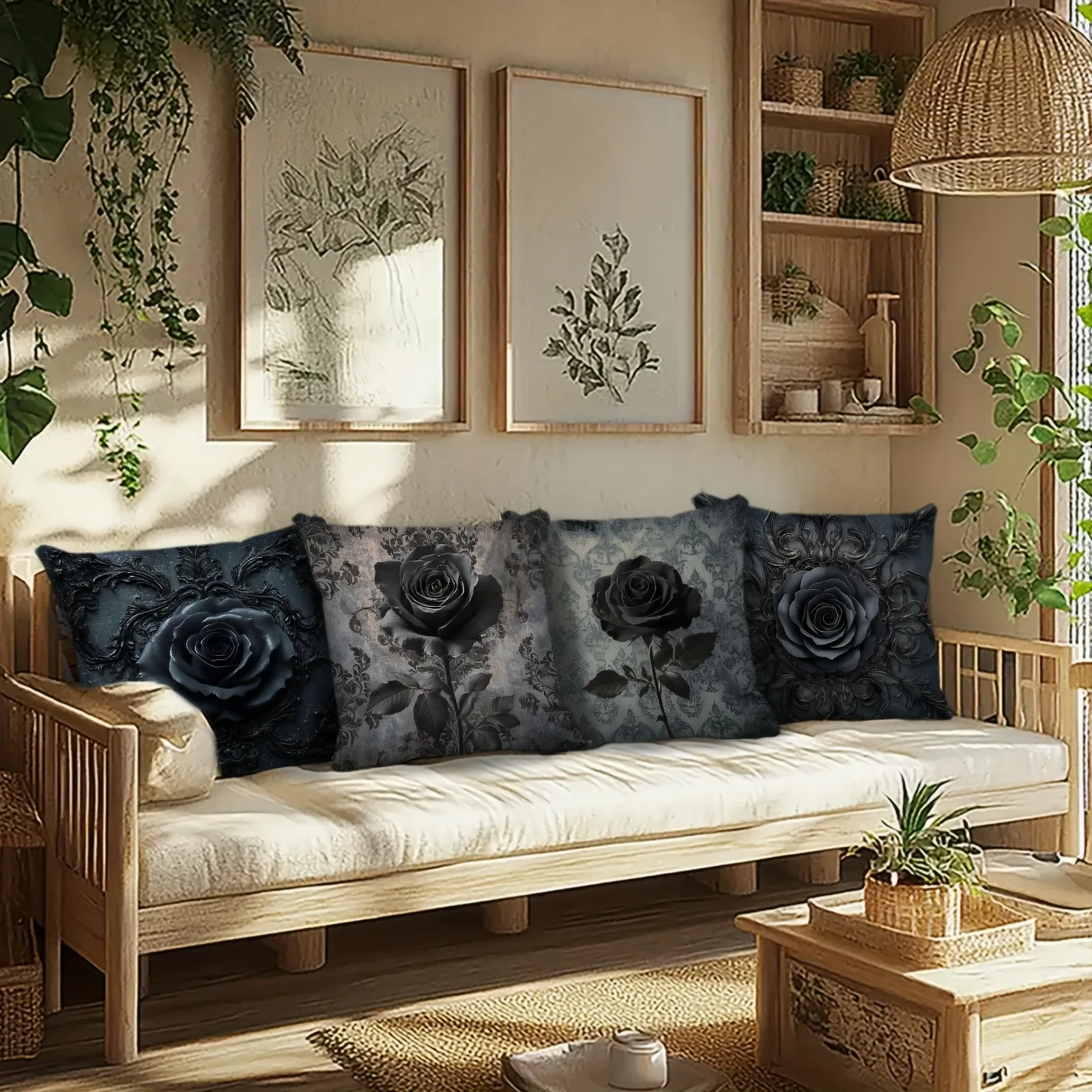 Fundas de almohada de Halloween con rosa negra espeluznante: ¡Encuentra tu hogar con estilo! Funda de cojín para sofá, regalo