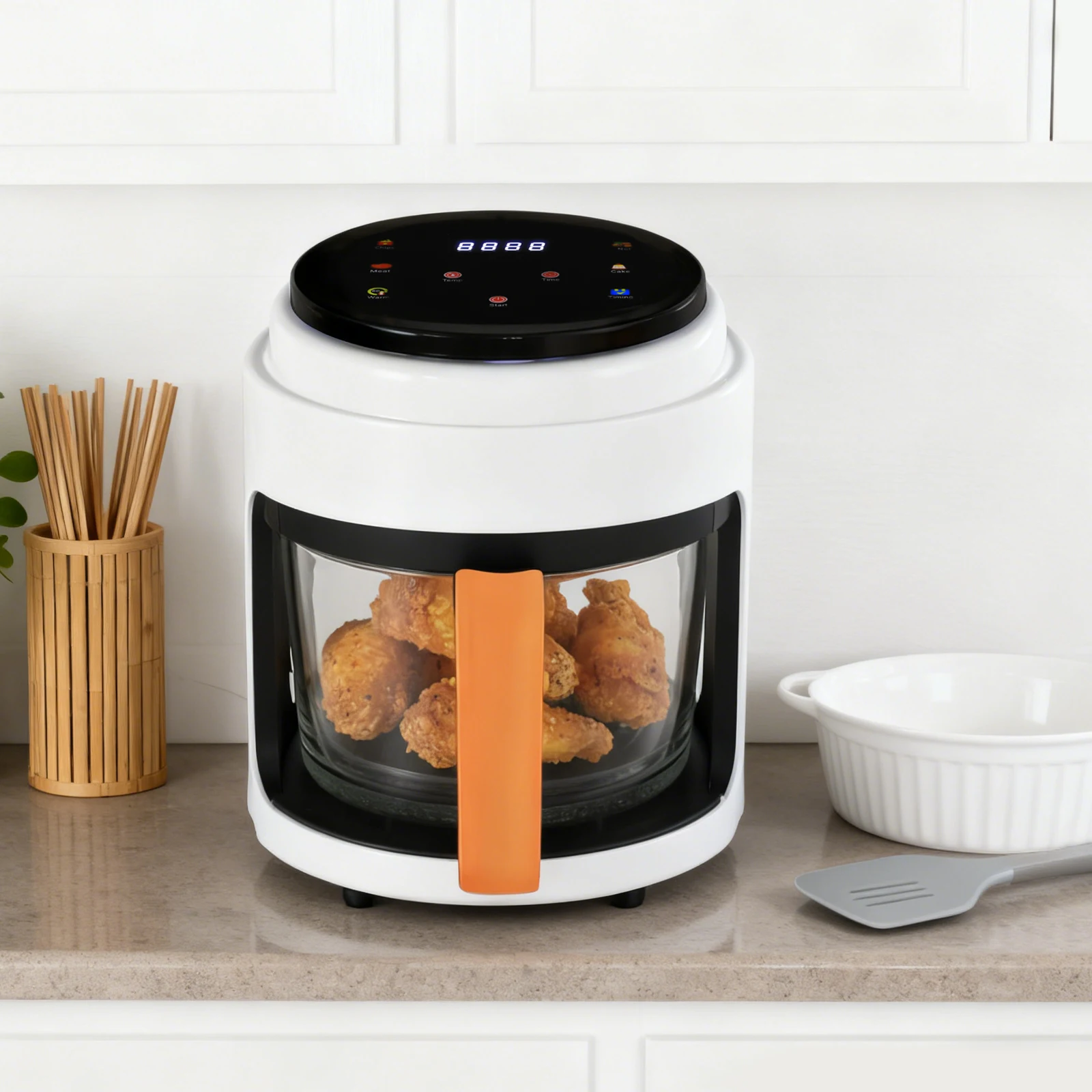 

Аэрофритюрница с визуальной стеклянной чашей, емкостью 4,23 кварты, здоровая вкусность для дома, ресторана, школы, кафетерии, квартиры, дома на колесах, путешествий