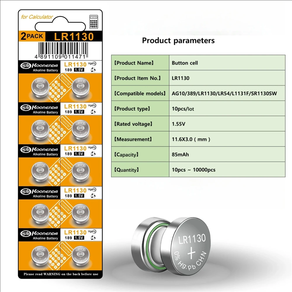 AG10 LR1130 Batteries 389A LR1130 LR54 L1131 SR1130 1.55v High Capacity Button Cell Coin Battery for Watches Calculators Lasers