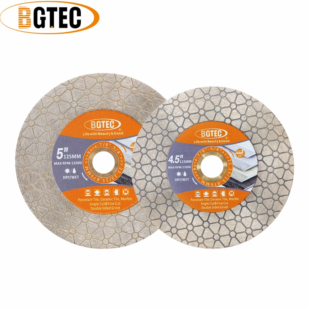 BGTEC-Disque à tronçonner diamant, plaque de meulage, lame de scie double face, coupe triangle, grès, marbre, carrelage, granit, 4.5mm, 115mm,