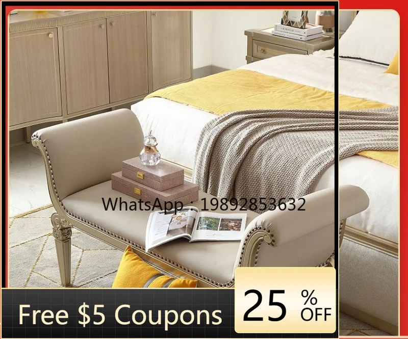 LYY American Style Light Luxury Bed End Stool Solid Wood Nappa Leather Living Room Recliner Sofa Bedroom Bed Bench