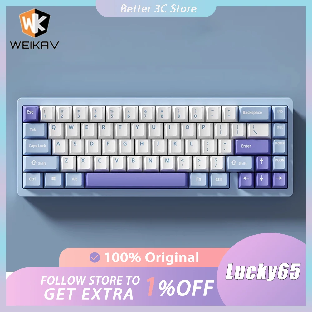 

WEIKAV Lucky65 Mechanical Keyboard Aluminium Alloy Three Mode RGB Hot Swap Gaming Keyboard 65% Layout Pc Gamer Accessories Gifts