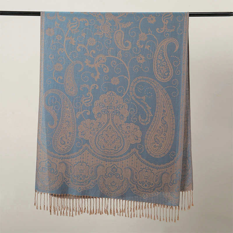 70*190cm Ethnic Style Outdoor Women Paisley Jacquard Scarf Thick Cashmere Tassel Shawl Winter Warm Neck Wrap Pashmina Floral