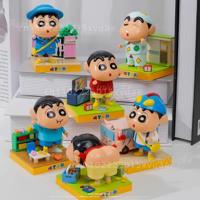 

New Crayon Shin Chan Building Blocks Anime Cartoon Puzzle Assembly Toy Model Children's Birthday Gift Collection Room Ornament