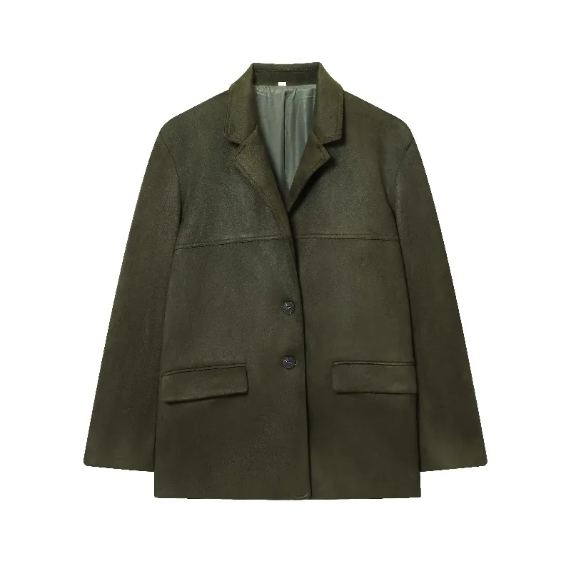 

Office Lady Chic Green Suede Women Suits Neck Long Sleeve Loose Blazer Wide Leg Shorts Fashion Autumn Winter Suit