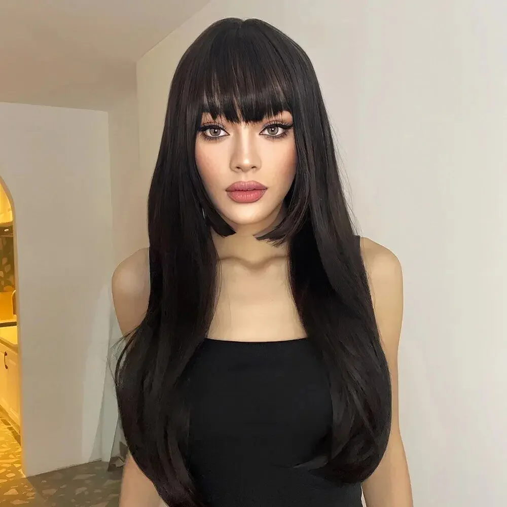 Synthetic Hair Wigs Princess Cut Bangs Long Straight Wig for Women