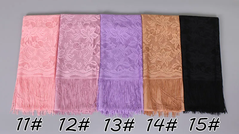 Muslimische Frauen Spitze Schal Schal Elegante Abendkleider Schals Hohl Quaste Schals Wraps Schal Femmal Mesh Garn Hochzeit Schal – Detail 5
