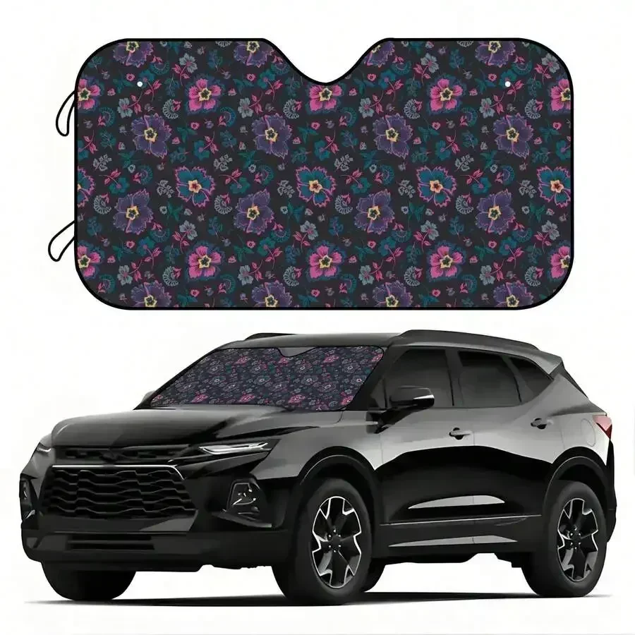 

Vintage Floral Print Car Sunshade UV Protection Foldable Windshield Shade Universal For All Cars