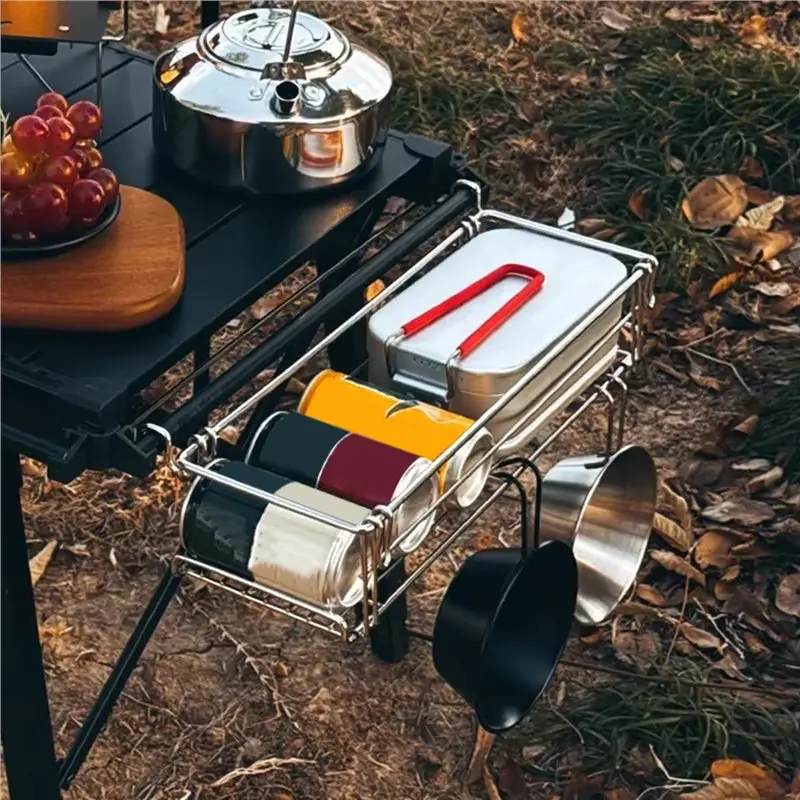 طاولة قابلة للطي تمديد سلة الألومنيوم في الهواء الطلق الجدول الجانب تخزين الرف معلقة شبكة توسيع قوس للطي الرف #4