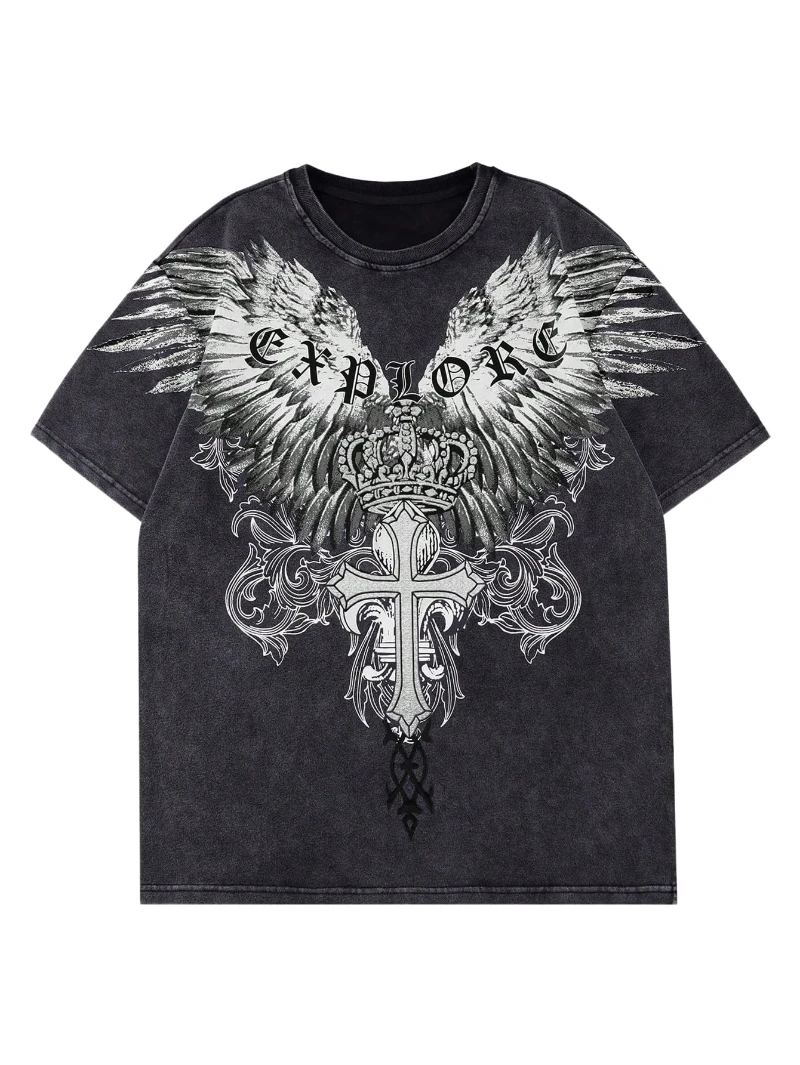 

Men's Graphic Oversized Short Sleeve Tee Shirt Y2K Vintage Cool Acid Wash Streetwear T-Shirts Neck Couple Style Street Cyberpunk