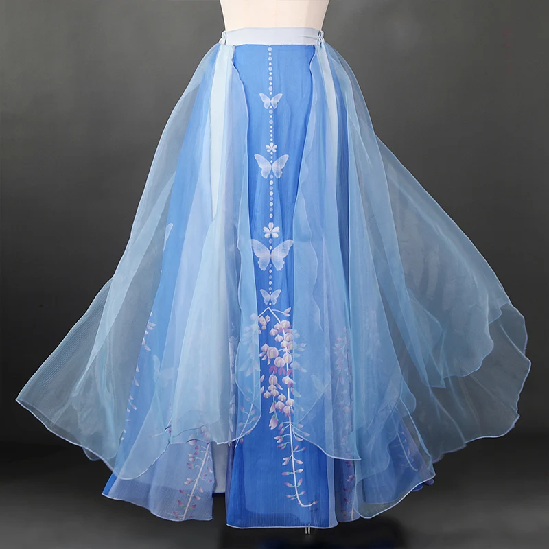 Chinese Traditional Classical Dance Costume Organza Gradient Flowing Skirt Elegant Fairy Big Swing Skirt Performance Practice
