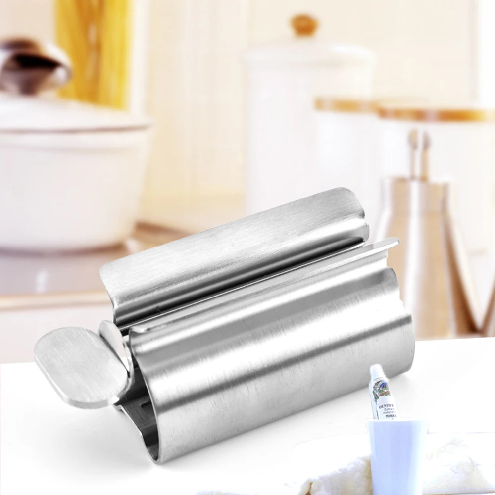 Metal Extrusion Toothpaste Dispenser Tool Stainless Steel Toothpaste Tube Squeezer Toothbrush Holder Rack Bathroom Accessories