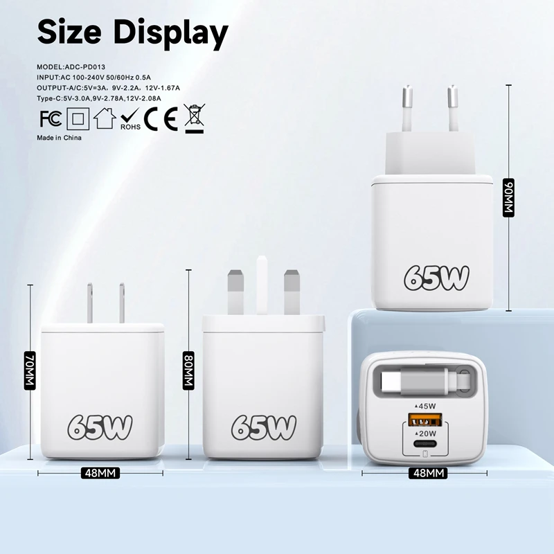 Lenovo PD65W Einziehbares Kabel-Ladegerät Schnellladegerät für Smartphones 1 PD 1 USB Multi-Port Reiseladegerät, Macaron-Farben EU – Detail 1