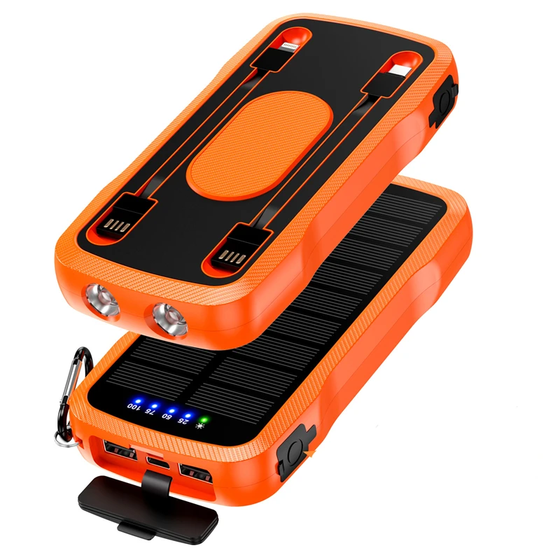 

Solar Powerbank 10000mAh Cell Phone Charger for iPhone Wireless Charging Portable Power Bank with Cable Light Camping Supplier
