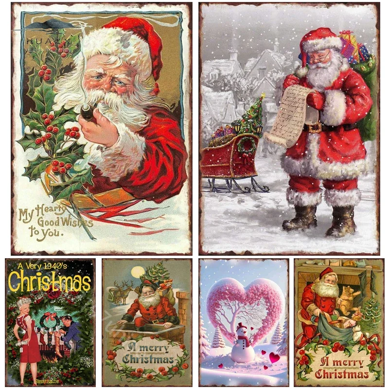 Christmas Metal Tin Sign Santa Claus Home Xmas Room Decoration Vintage Posters Bar Pub Coffee Shop Wall Decor Art Plaque Gift