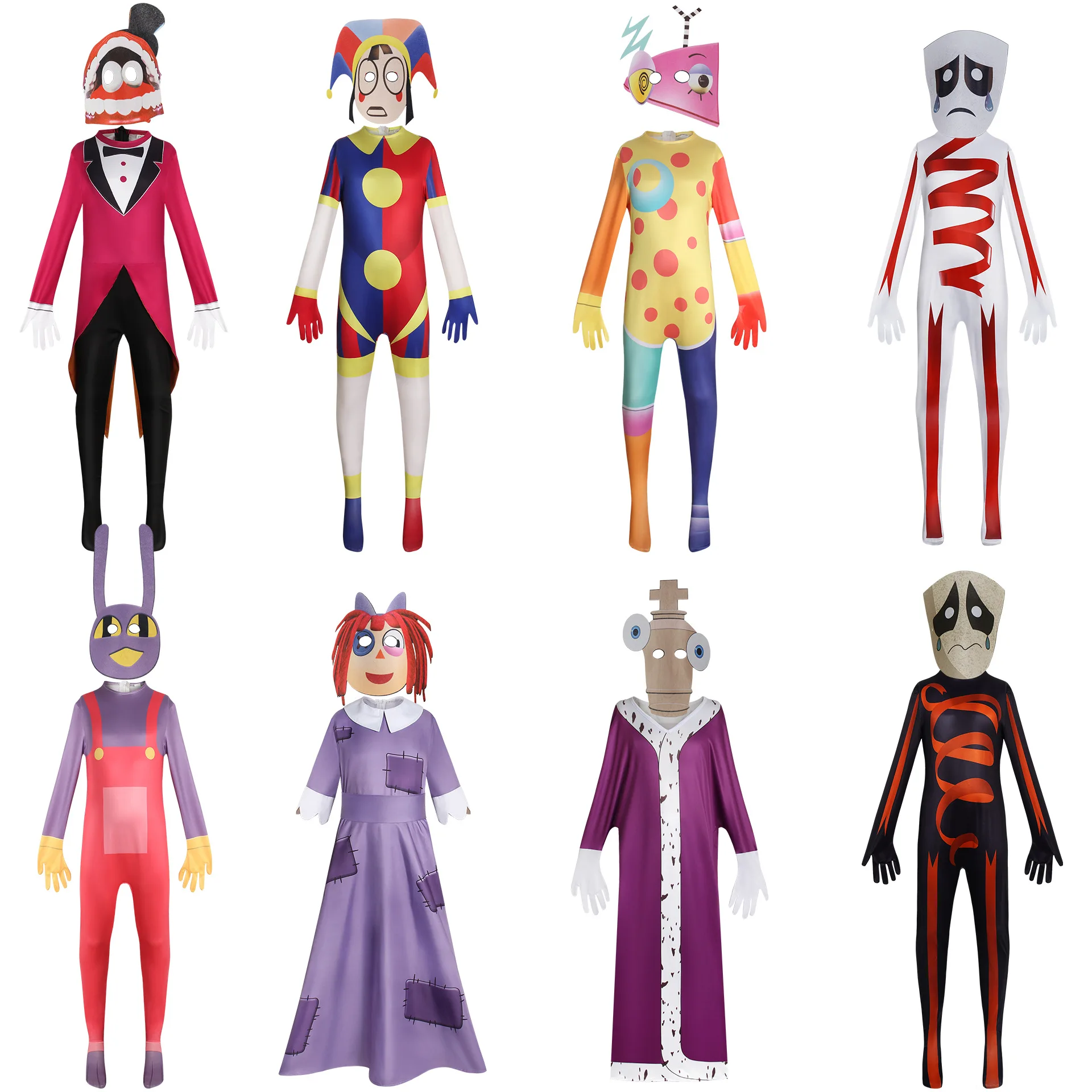 Anime The Amazing Digital Circus Cosplay Pomni Costume With Mask Jumpsuit Cartoon Clown Bodysuit Party Supply Clothing For Kids