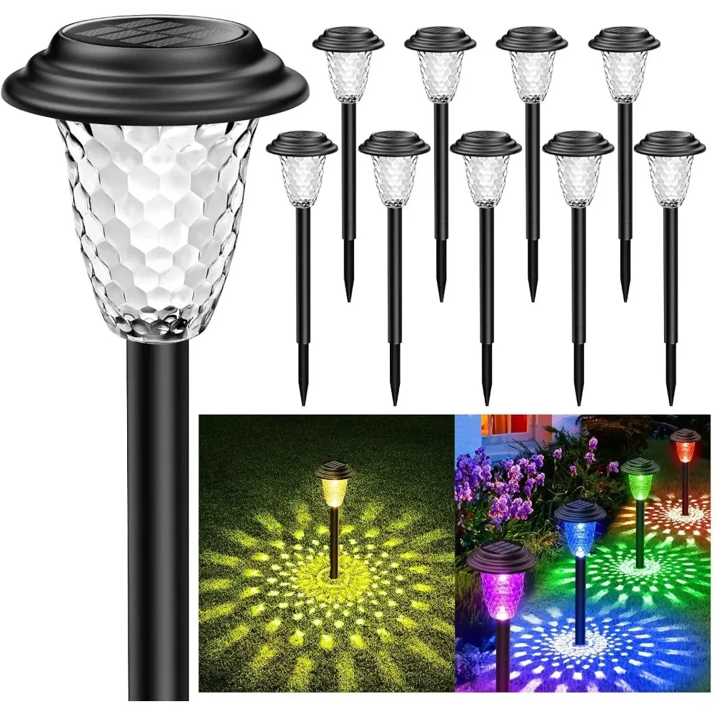 

Солнечная дорожка для улицы, изменение цвета + теплые белые солнечные садовые фонари, яркие солнечные фонари для уличного украшения сада