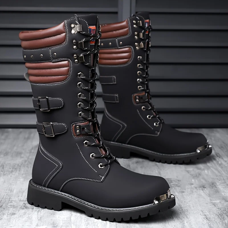 

Men's High Top Motorcycle Boots Autumn and Winter Fashion Outdoor Collision Resistant Anti Slip Soft Sole Casual Leather Boots