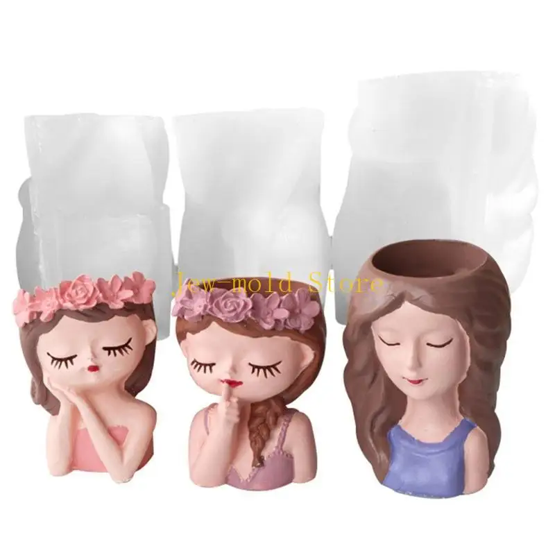 

C71B Geometric Little Girl Gypsum Silicone Molds Storage Box Mold for Making Plant Pot Flower Pot Holder