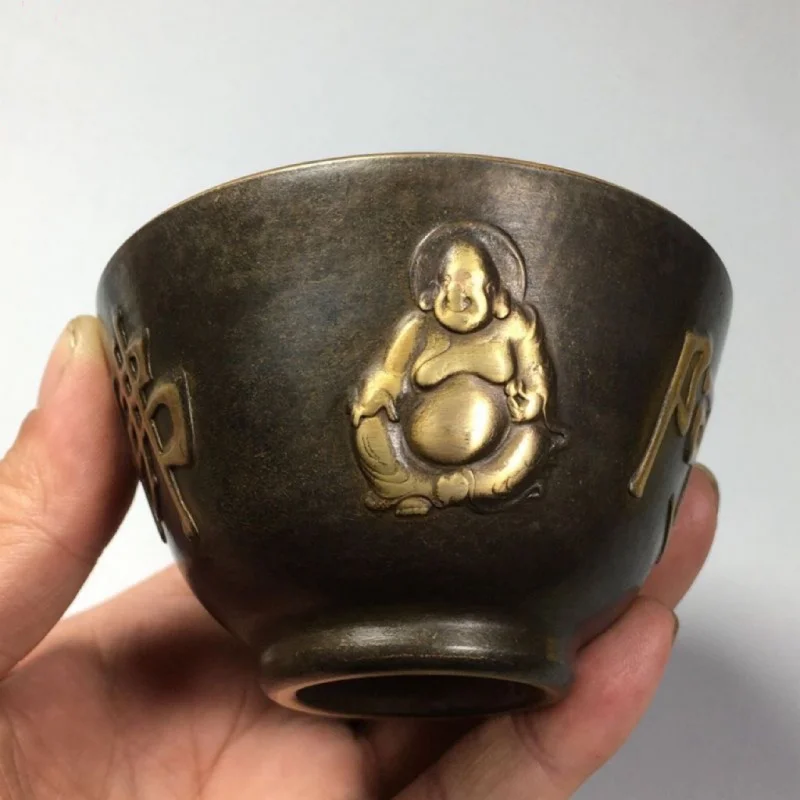 Antique Amitabha Buddha Ming Xuande Year Copper Bowl Maitreya Vintage Small Copper Bowl Tribute Cup Utensils Buddha Supplies