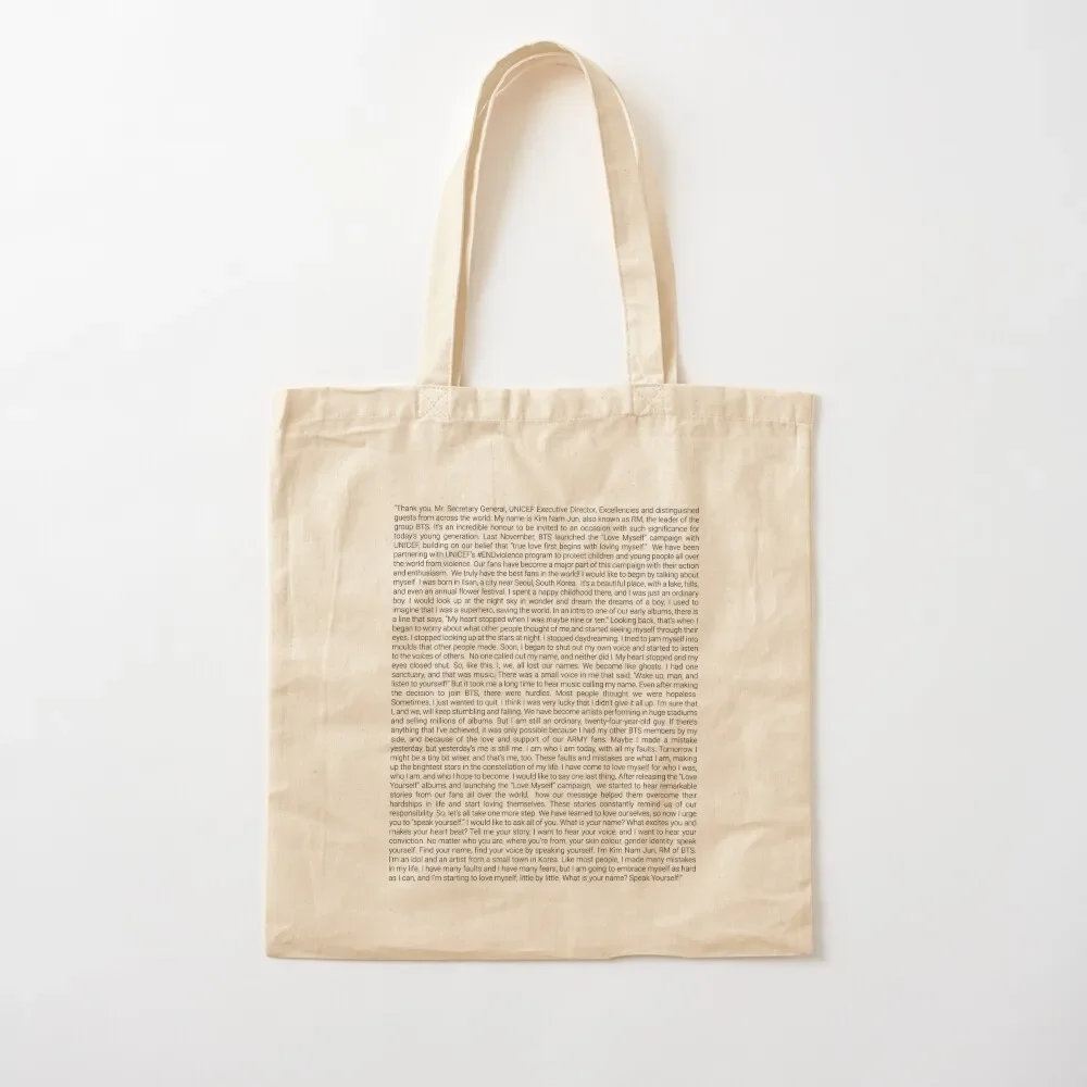 Namjoon's entire UN speech in tiny font Tote Bag tote bag custom woman shopping bag