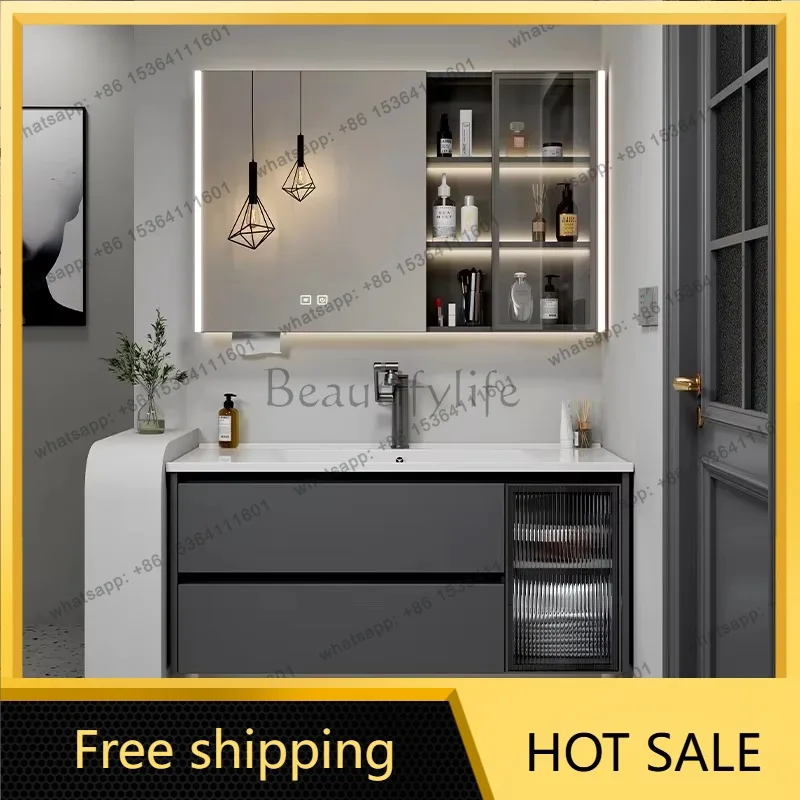 Wall Modern Bathroom Cabinet Washing Lamp Multifunctional Bathroom Cabinet Space Saving