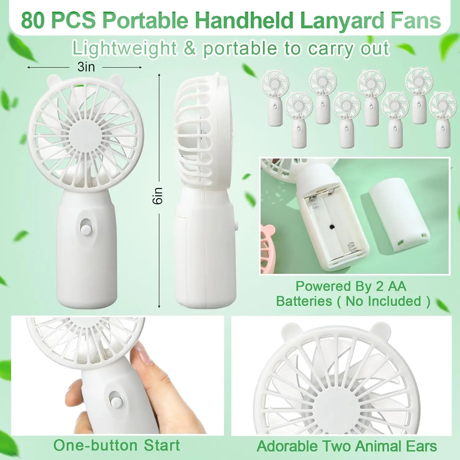 

80 Pcs Mini Portable Fans Bulk Handheld Battery Operated Fan with Lanyard, Cooling Lightweight Pocket Personal Fans for Wedding