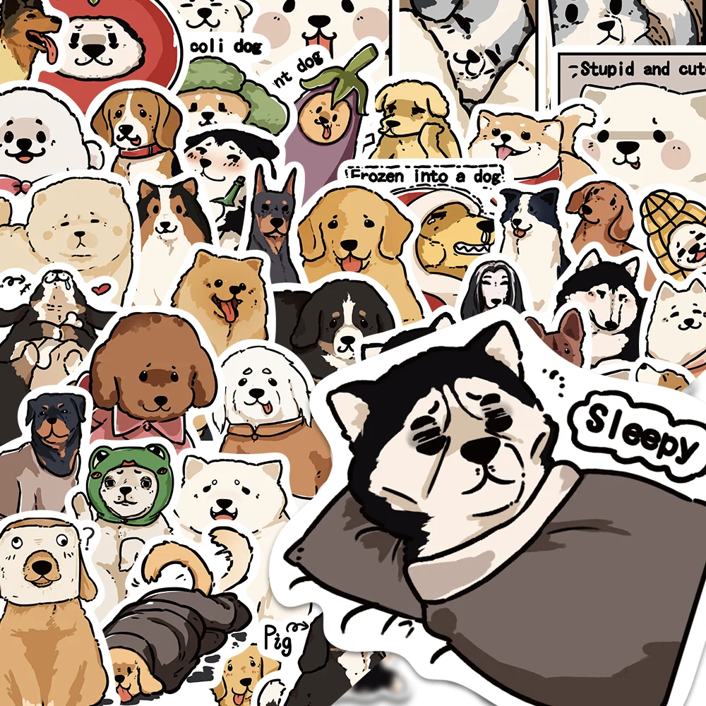 

50 Stickers for Encountering Puppies, Cartoon Handdrawn Decorative Helmets, Skateboards, Computer Desktops, Guitar, PVC Waterpro