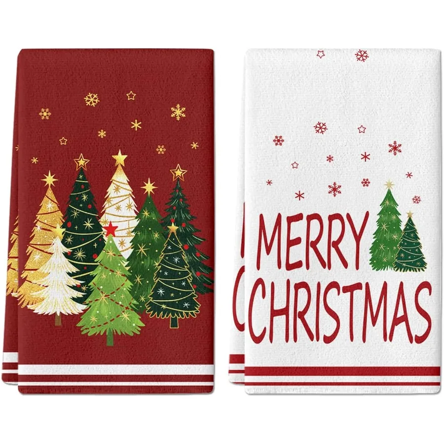 

Merry Christmas Kitchen Towels Red Xmas Tree Decorations Dish Towels Bathroom Hand Towels Holiday Party Seasol Bath Towels Set