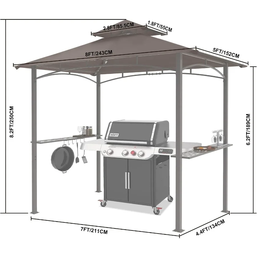 8x5 Grill Gazebo with Steel Frame and 2 LED Lights
