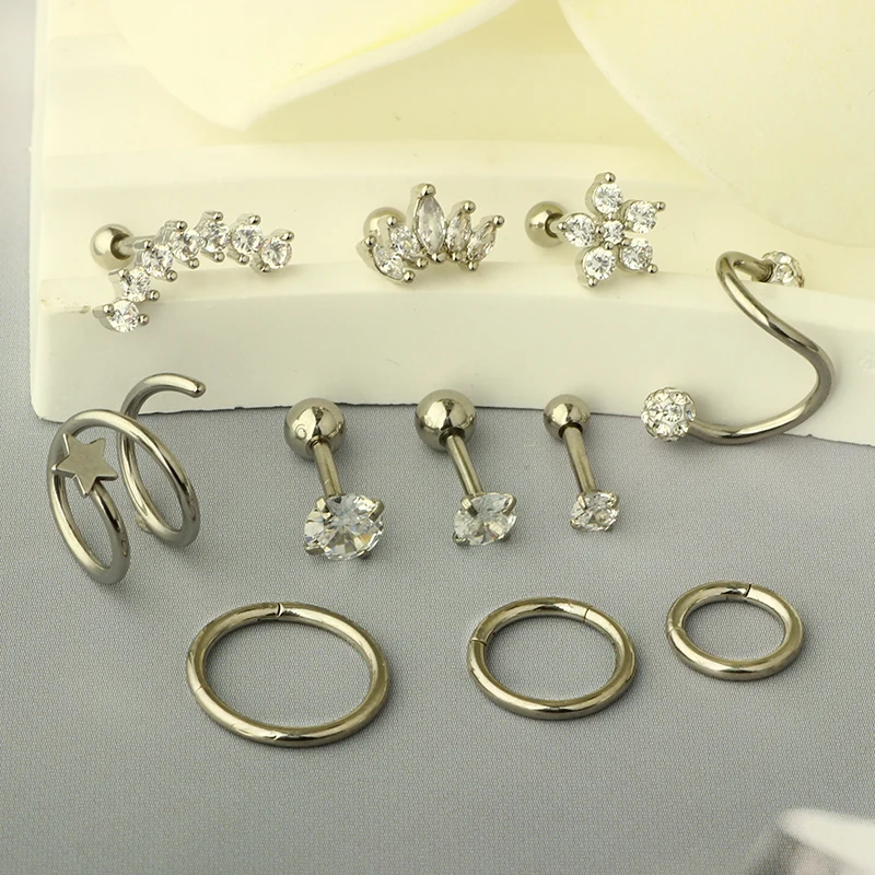 11pcs Stainless Steel Cartilage Earring Set 16G Ear Tragus Piercing Jewelry Helix Earrings Hoop Bulk Stud Ear Rings Pircing