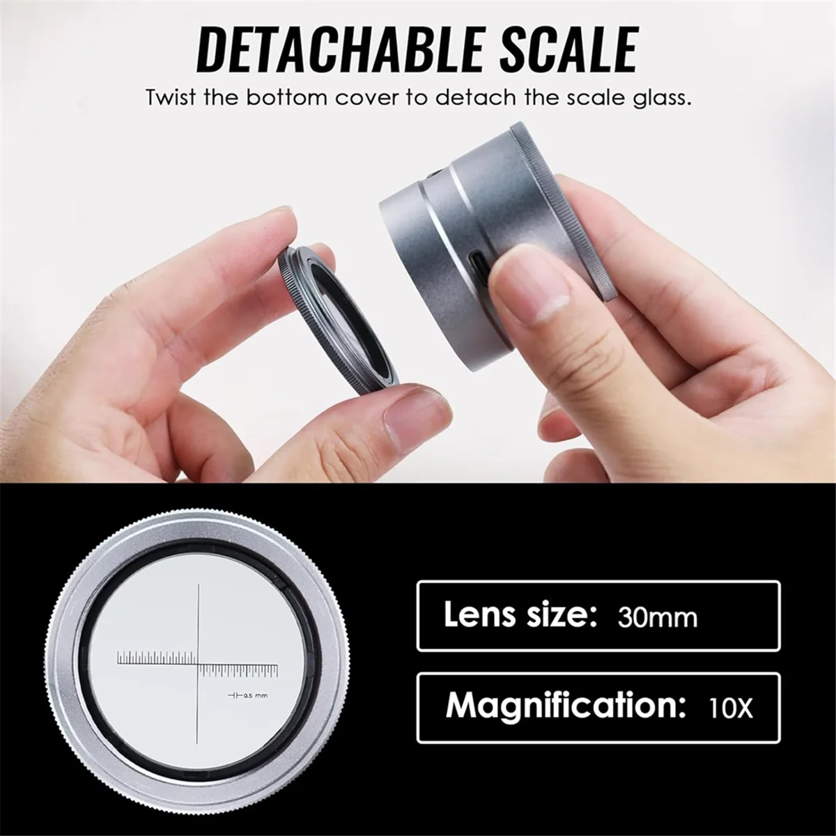 

SSR 10X LED Jewelry Loupe Rechargeable, 30mm Scale Lens Magnifying Glass with LED and UV Light,for Gemstones,Coins &Diamond