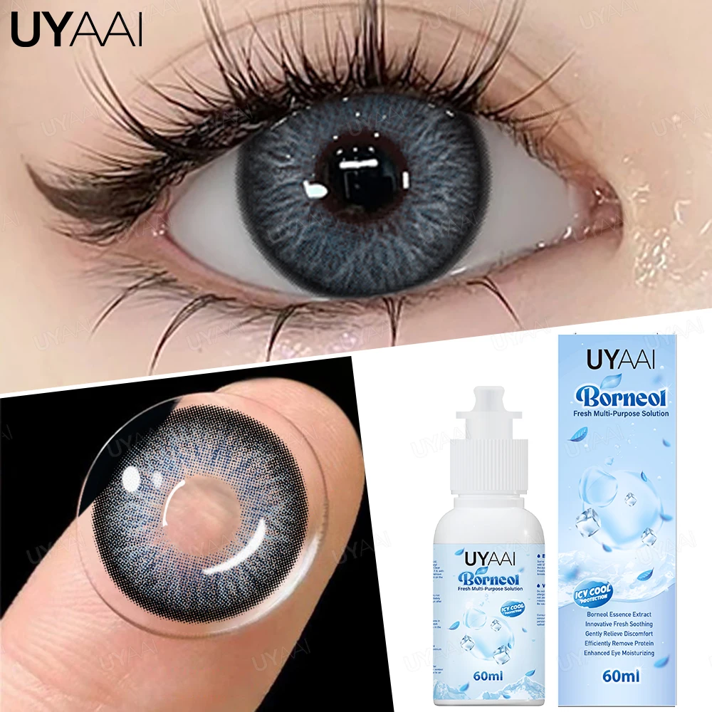 UYAAI 60ML Lenses Solution Set 1 Pair Hot Sales Colored Contact Lenses for Eyes with ICE COOL Contact Lenses Solution Liquid