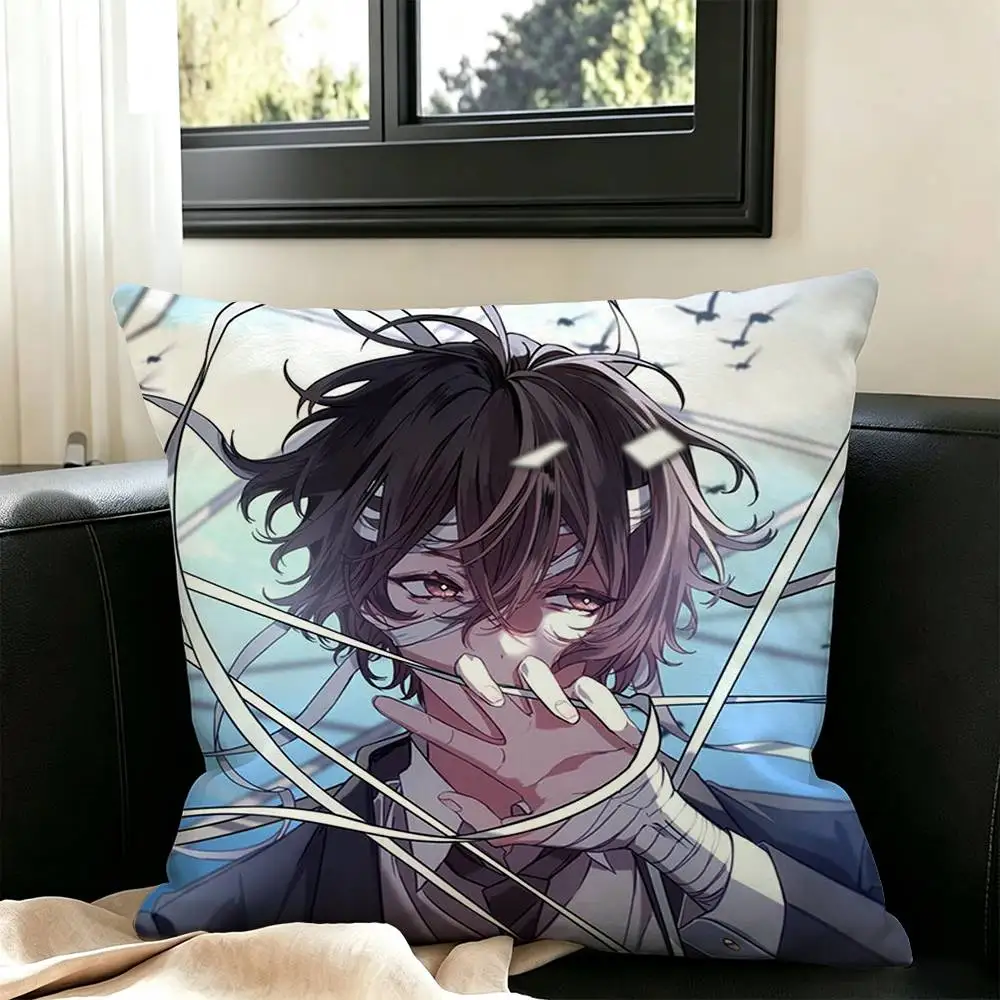 D-Dazai Osamu B-Bungou Stray  Pillow Case Square Double-Sided Sofa Cushion Cover Bedroom Bedside Pillow