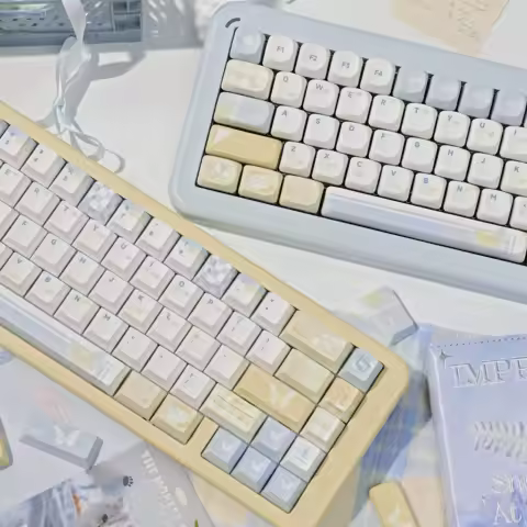 Blue Yellow Simple Theme Keycaps Set PBT 131 Cherry Profile Custom Original Handmade Keycaps for Mechanical Keyboard Accessories