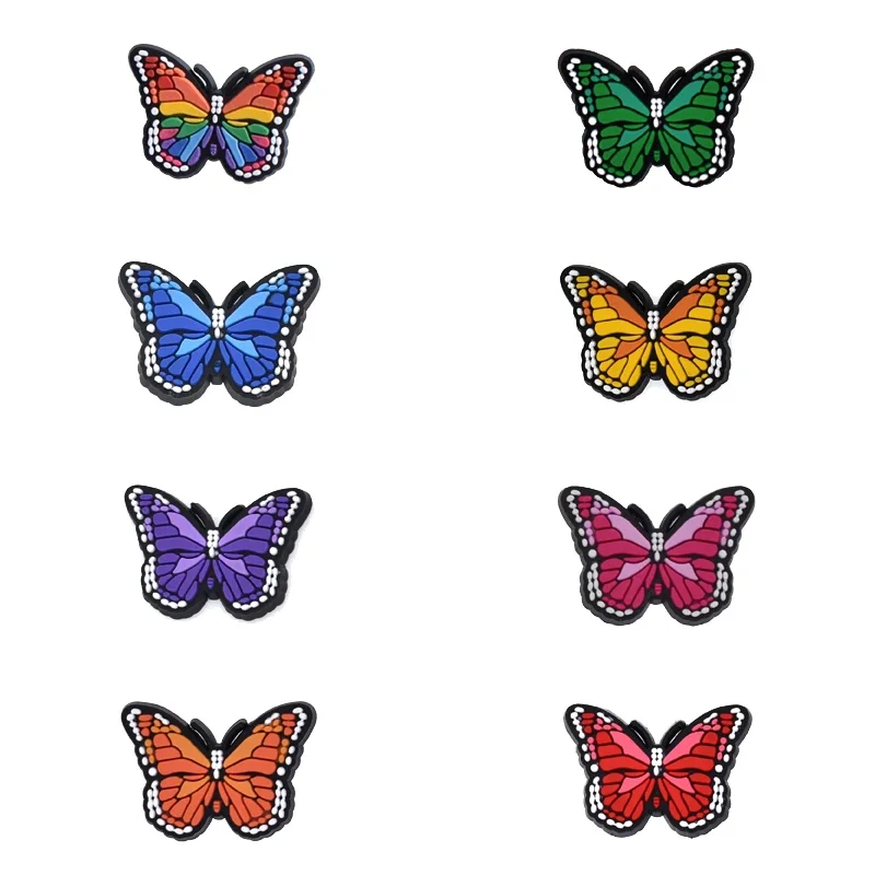 Dijes de mariposa coloridos para zapatos, sandalias de cocodrilo, alfileres de zuecos, decoraciones de zapatos, accesorios para hombres, insignias para niños