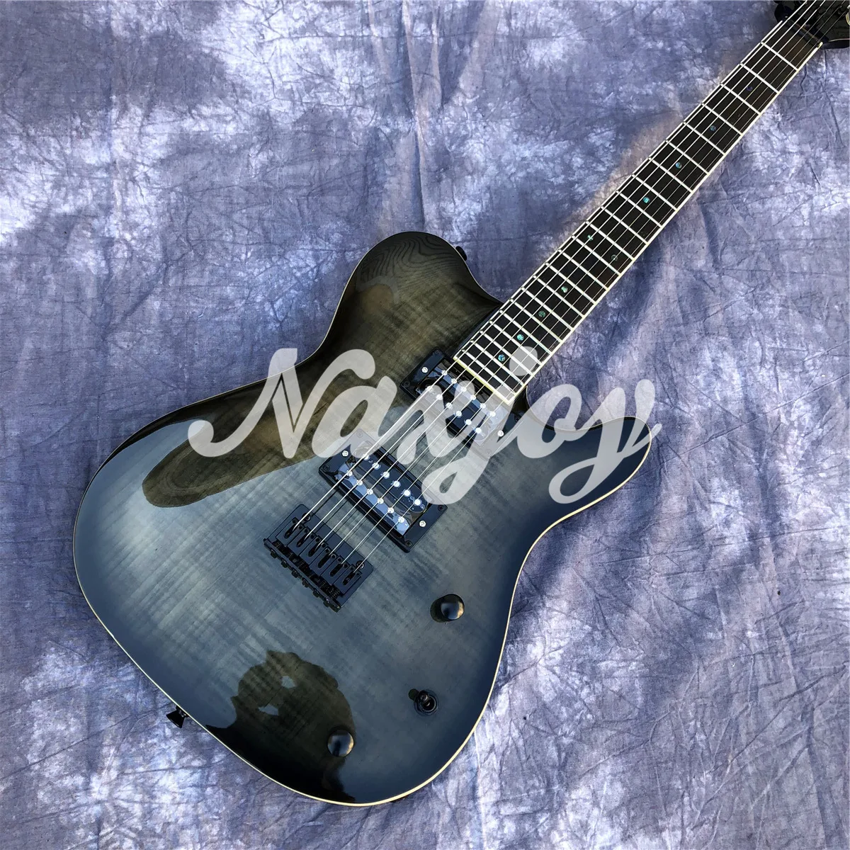 Black Color Flame Maple Top  6 Strings TL Electric Guitar with Solid Wood Body,Real Photos,Free shipping