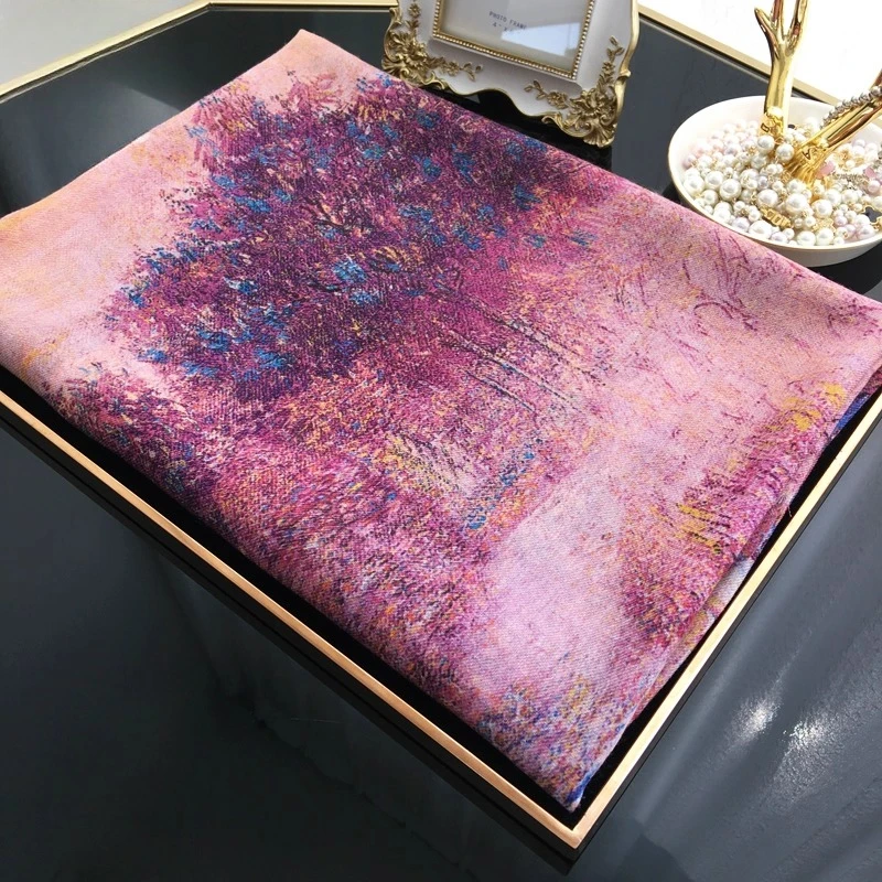 

Осень и зима, новый бутиковый шерстяной шарф, модная серия масляной живописи, высококачественная шерстяная тонкая теплая шаль 200 для женщин