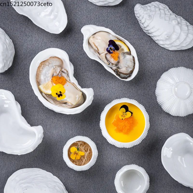 السيراميك المحار لوحة قنفذ البحر السلطانية فندق نادي المطبخ الجزيئي الغريبة لوحة السيراميك مطهي البيض السلطانية أواني المطعم #4