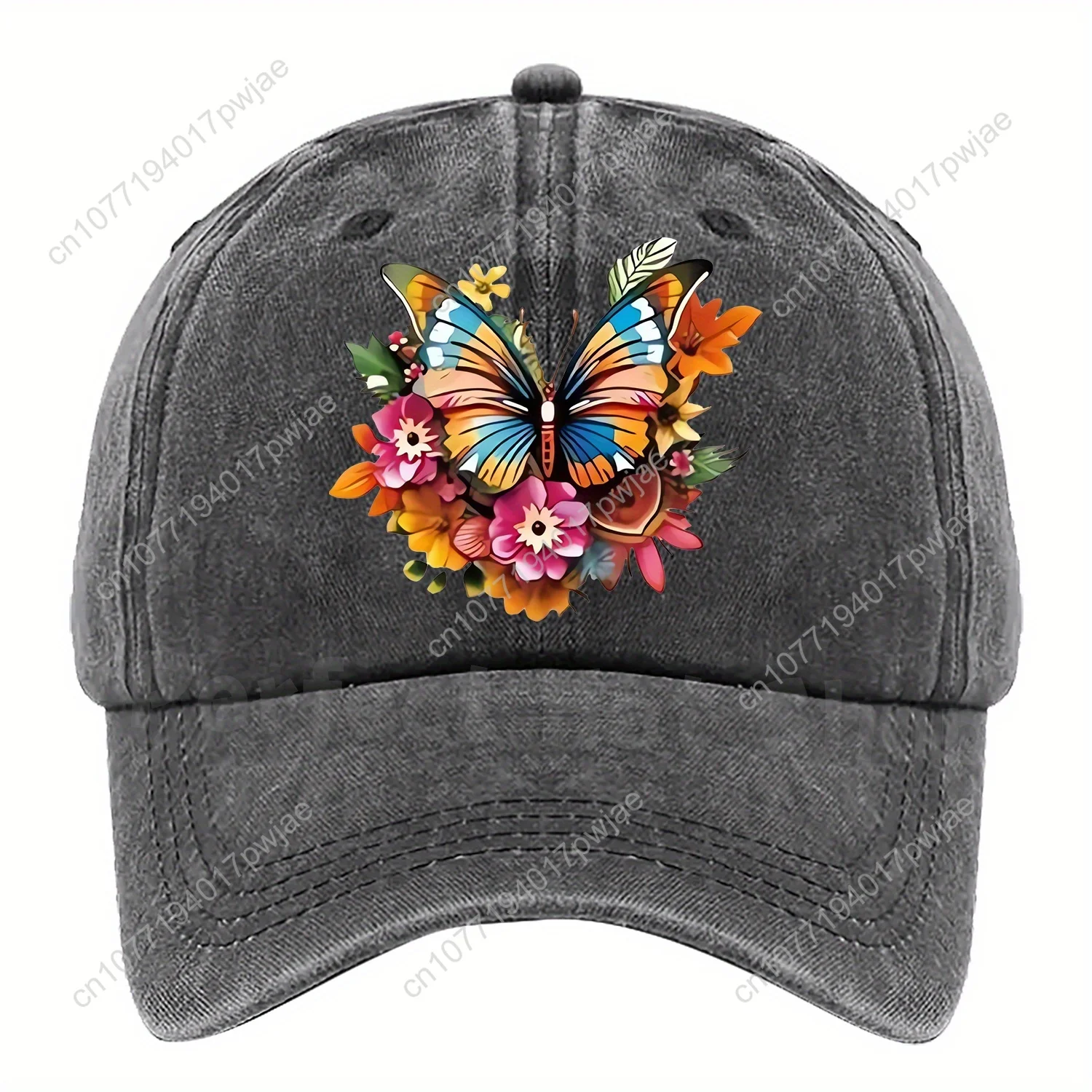 Baseballpet met bloemenvlinderprint voor dames - Verstelbare ademende hoed met levendige kleuren, wasbaar in de machine en meerkleurige opti