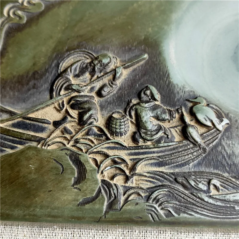 Four Treasures of the Study Stone Inkstone Terrace Blue Stone Inkstone Terrace 085629 Fishing at Sea 10 * 15 cm