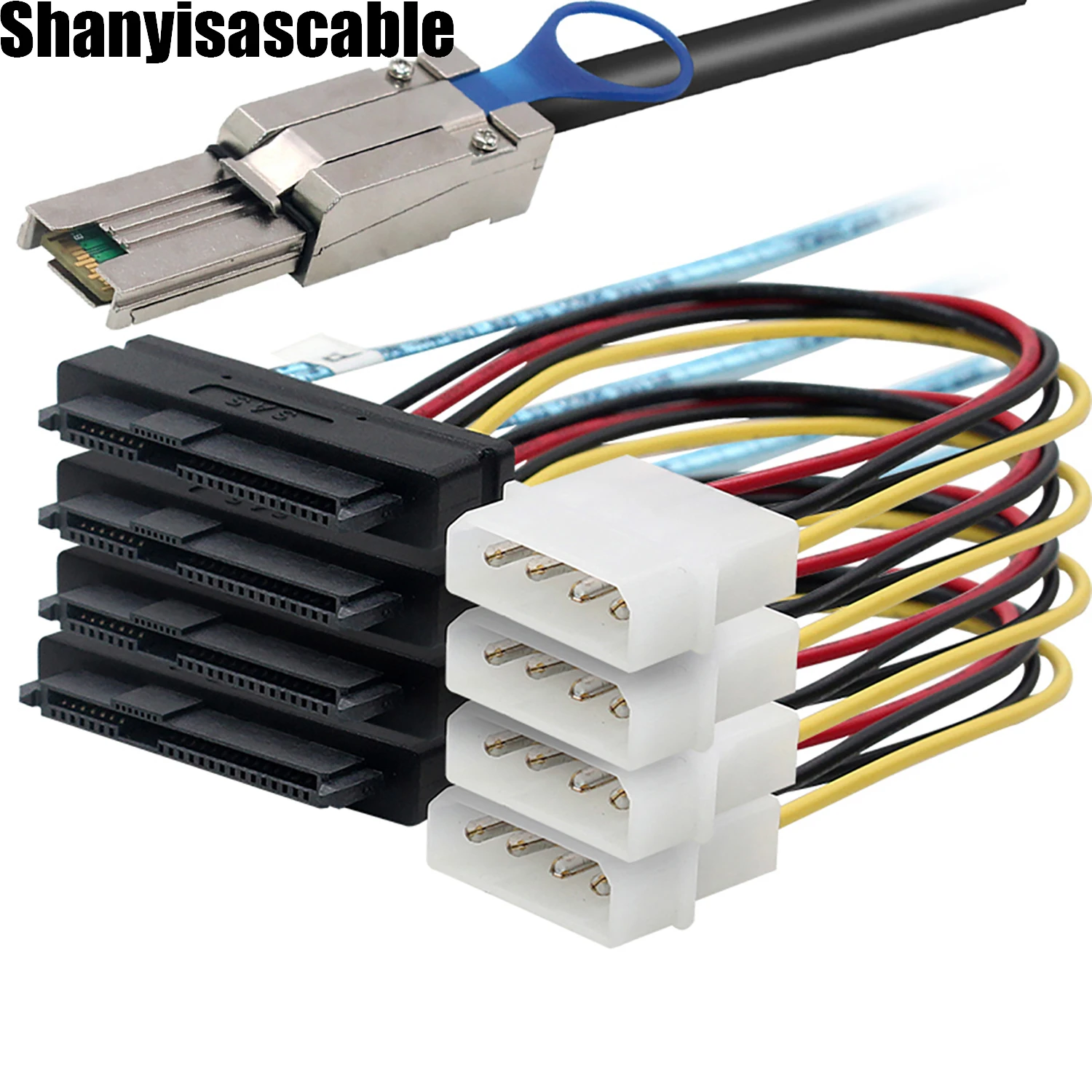 2.0M Mini SAS HD SFF-8088 26P to 4X SAS SFF-8482 with 4P power Data Server Cable