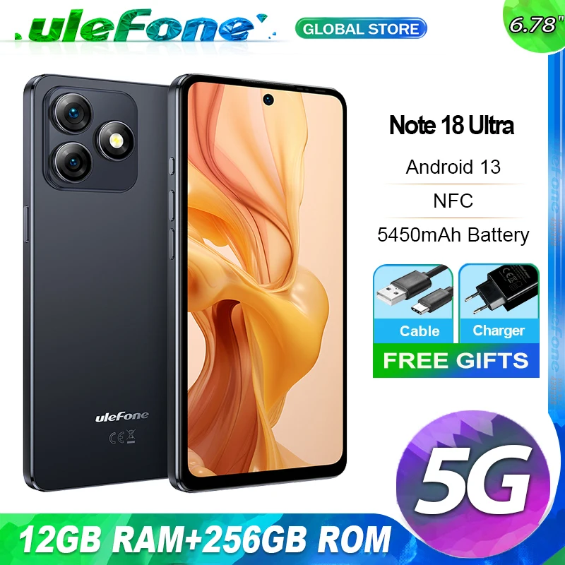 【World Premiere】Ulefone Note 18 Ultra 5G Smartphone 12GB RAM(6+6) 256GB ROM 6.78'' NFC 50MP MTK Dimensity 720 Android Phone