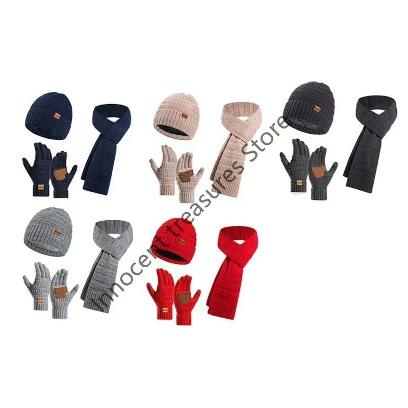 3XUA مجموعة قفازات وشاح الشتاء وإكسسوارات الشتاء وأغطية الرأس المحبوكة للجنسين
