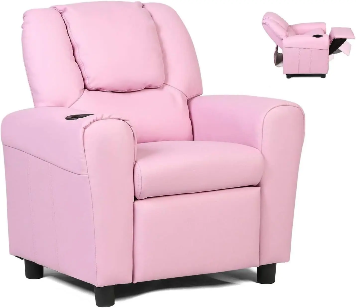 

Kids Recliner Chair with Cup Holder, Toddler Room Furniture Children Armrest Sofa w/Headrest & Footrest for Girls Boys Baby Bedr