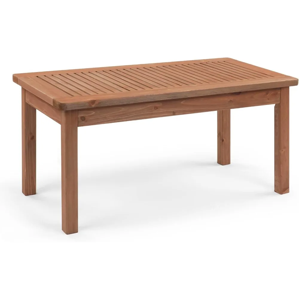 

Outdoor Wood Coffee Table, 35 Farmhouse Side Table for Patio, Solid Cedar Wood Accent Table with Slatted Tabletop, Weathe