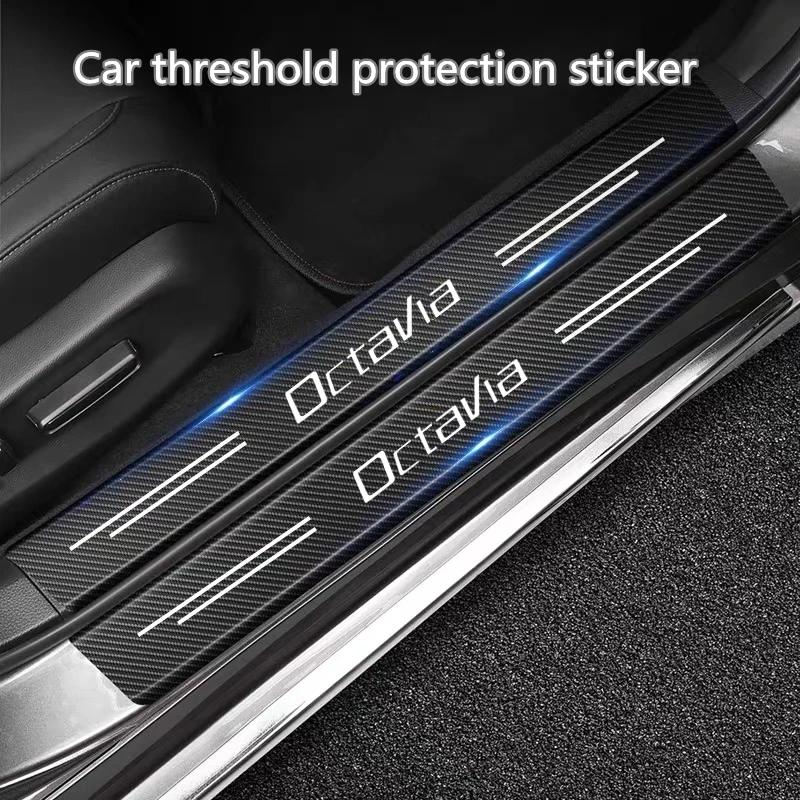 

60X7CM Carbon Fiber Car Door Threshold Protective Sticker For Skoda Octavia RAPID Superb Fabia Kodiaq Kamiq Karoq