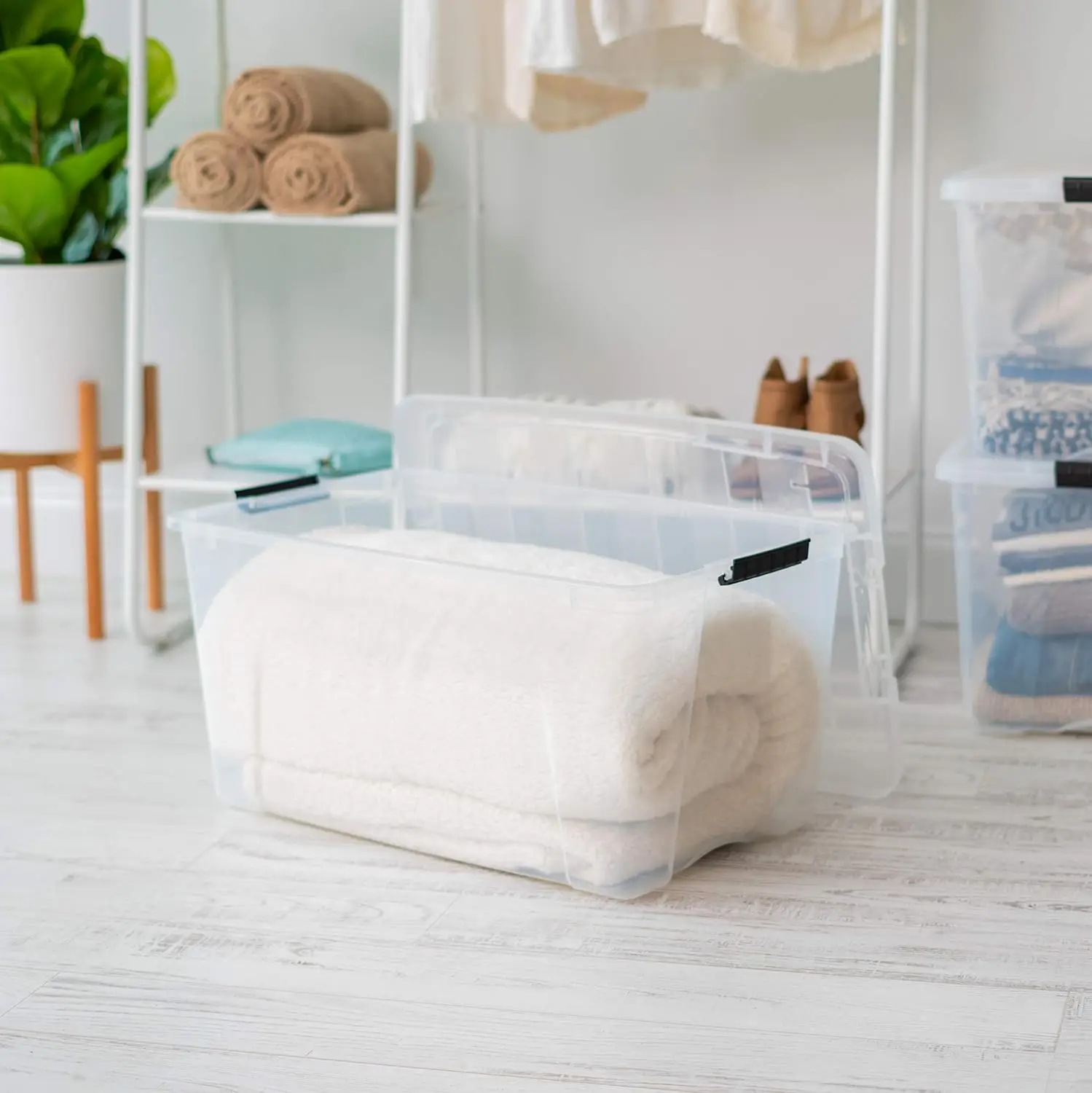 72 QT Clear Plastic Storage Box with Lid, Stackable & Nestable, BPA-Free, 4 Pack - Durable Organizing Solution