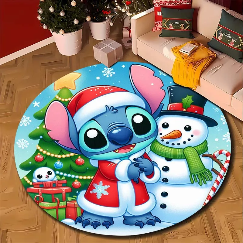 5 Sizes Disney Stitch Christmas Printed Round Carpet Living Room Bedroom Sofa Table Rugs Large Pet Mat Home Decor Holiday Gifts