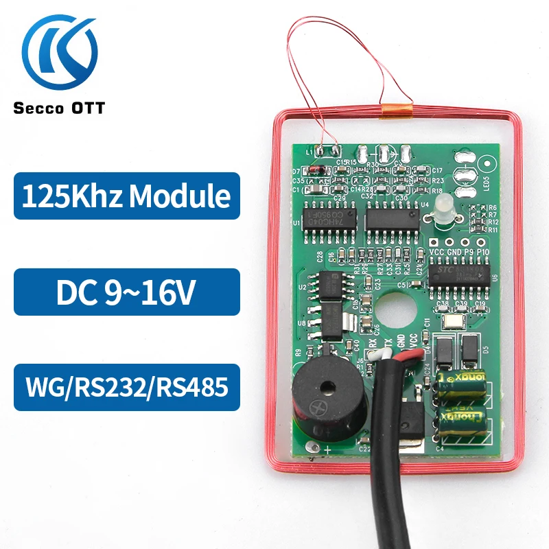 RFID 125kHz ID Card Reader, DC 12V Access Control Module, Contactless UART TTL, Wiegand 26/34, RS232, RS485 Serial Output Format